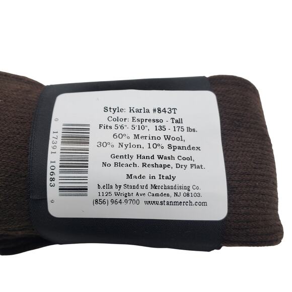 Ribbed Merino Wool Tights TALL Espresso Brown Karla B.ella Italian New Hosiery - Picture 5 of 6